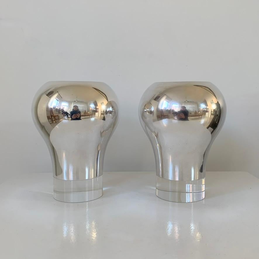 Paire de lampes de bureau signées Christofle, en métal argenté et perspex, vers 1960, France. en vente 6