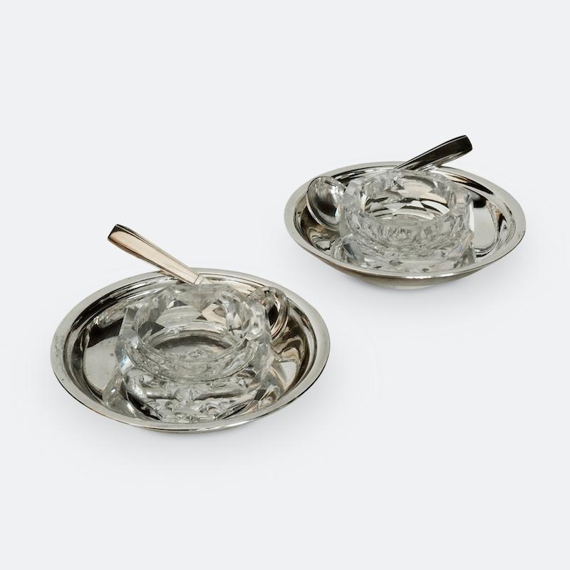 Mid-20th Century Pair of Christofle Silver and Crystal Condiment Dishes or Salt Cellars