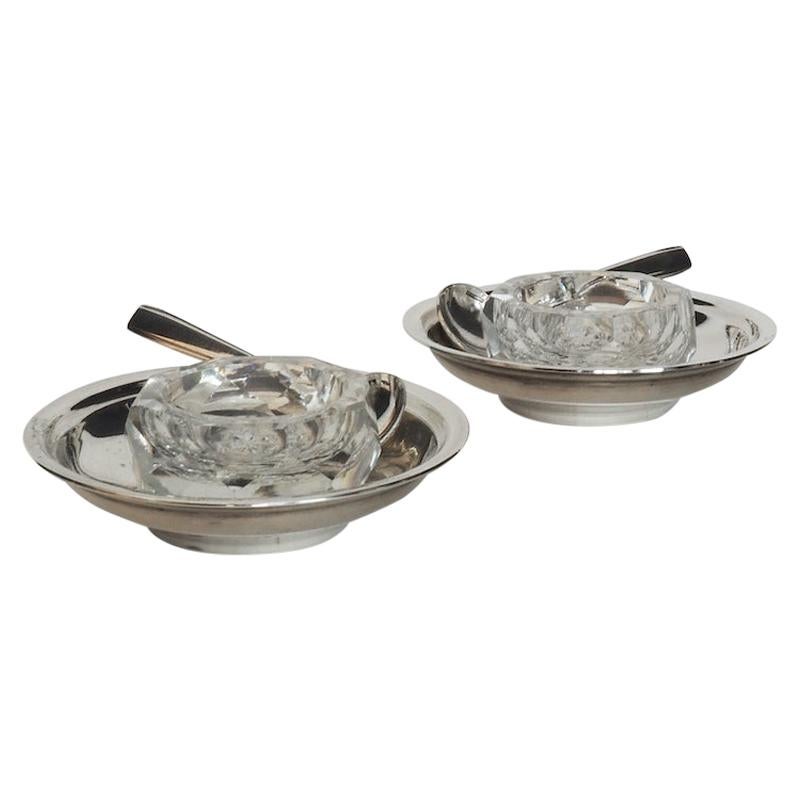 Pair of Christofle Silver and Crystal Condiment Dishes or Salt Cellars