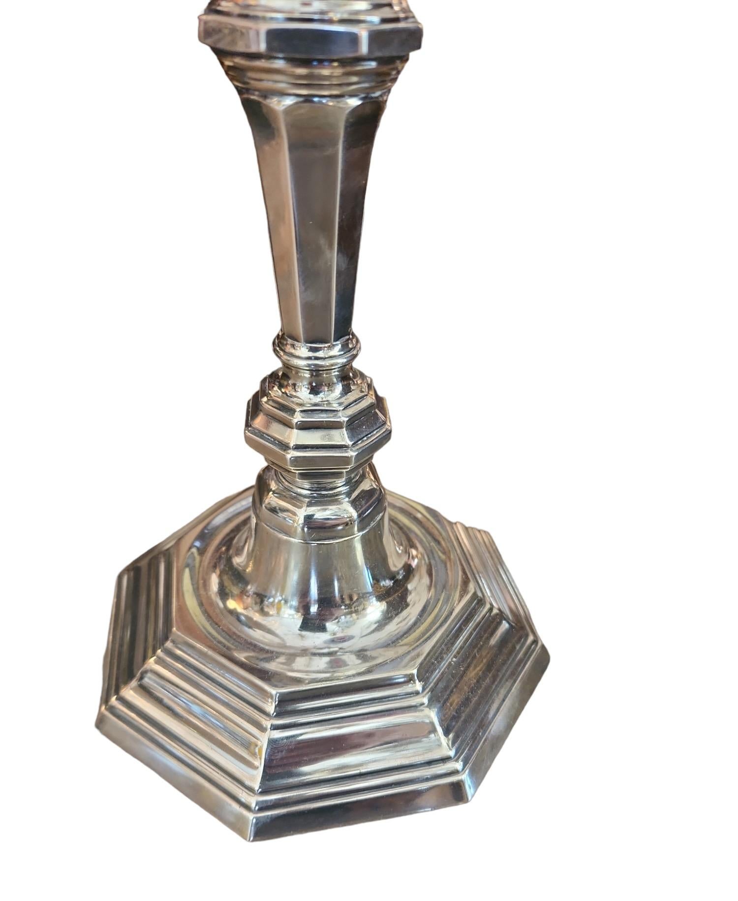 Hand-Crafted Pair of Christofle Silver-Plated Candlesticks For Sale