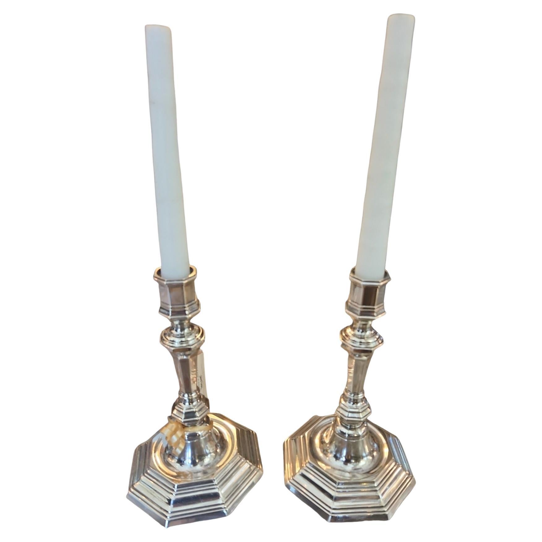 Pair of Christofle Silver-Plated Candlesticks For Sale