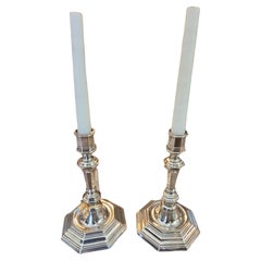 Vintage Pair of Christofle Silver-Plated Candlesticks