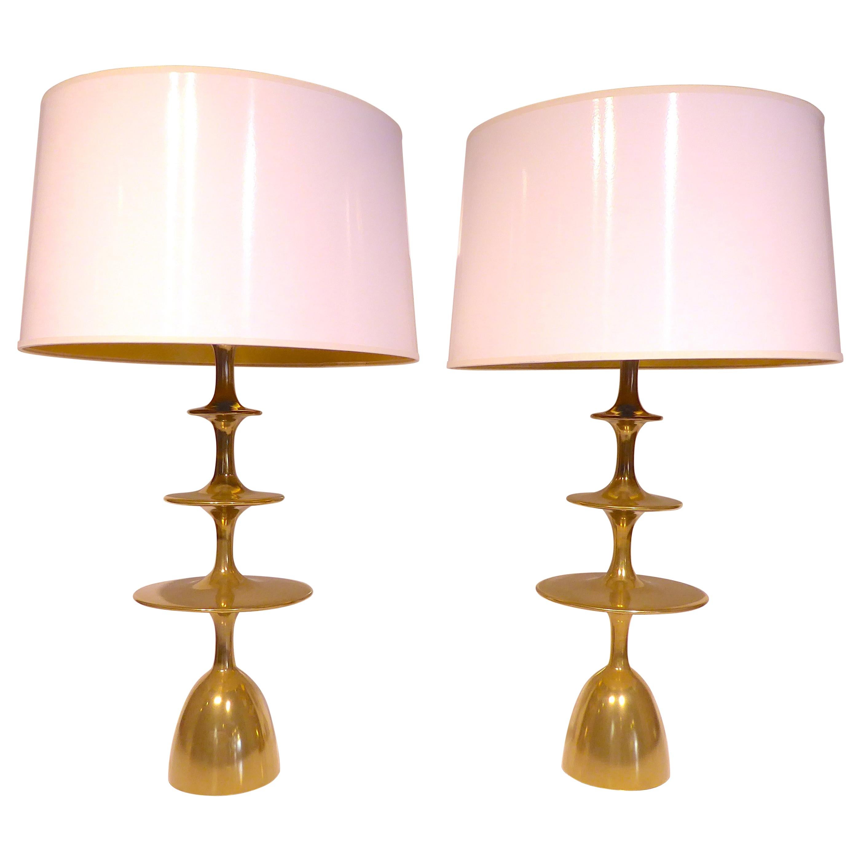 Pair of Christopher Anthony Ltd. "Metro" Table Lamps in Brass Coated Finish For Sale
