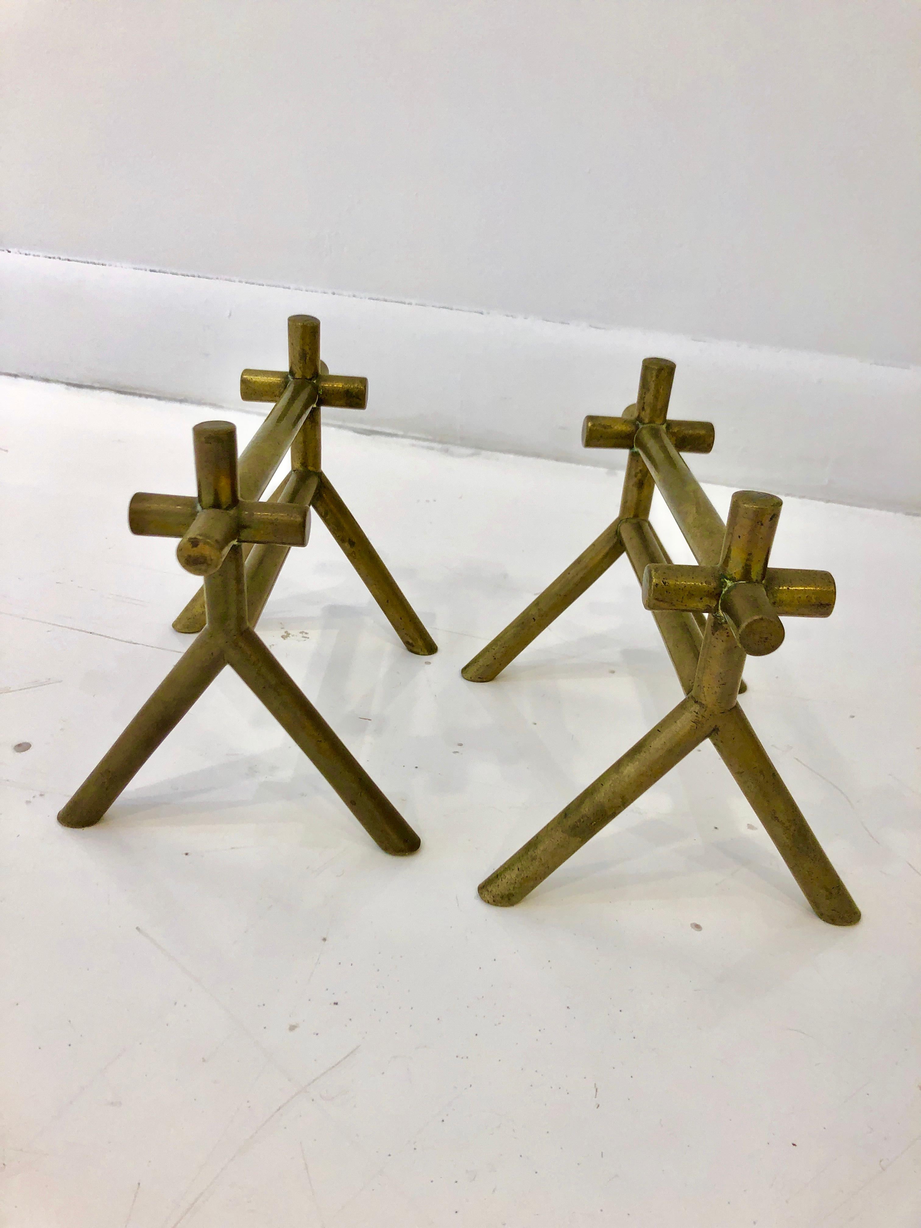 British Pair of Christopher Dresser Brass Firedogs For Sale