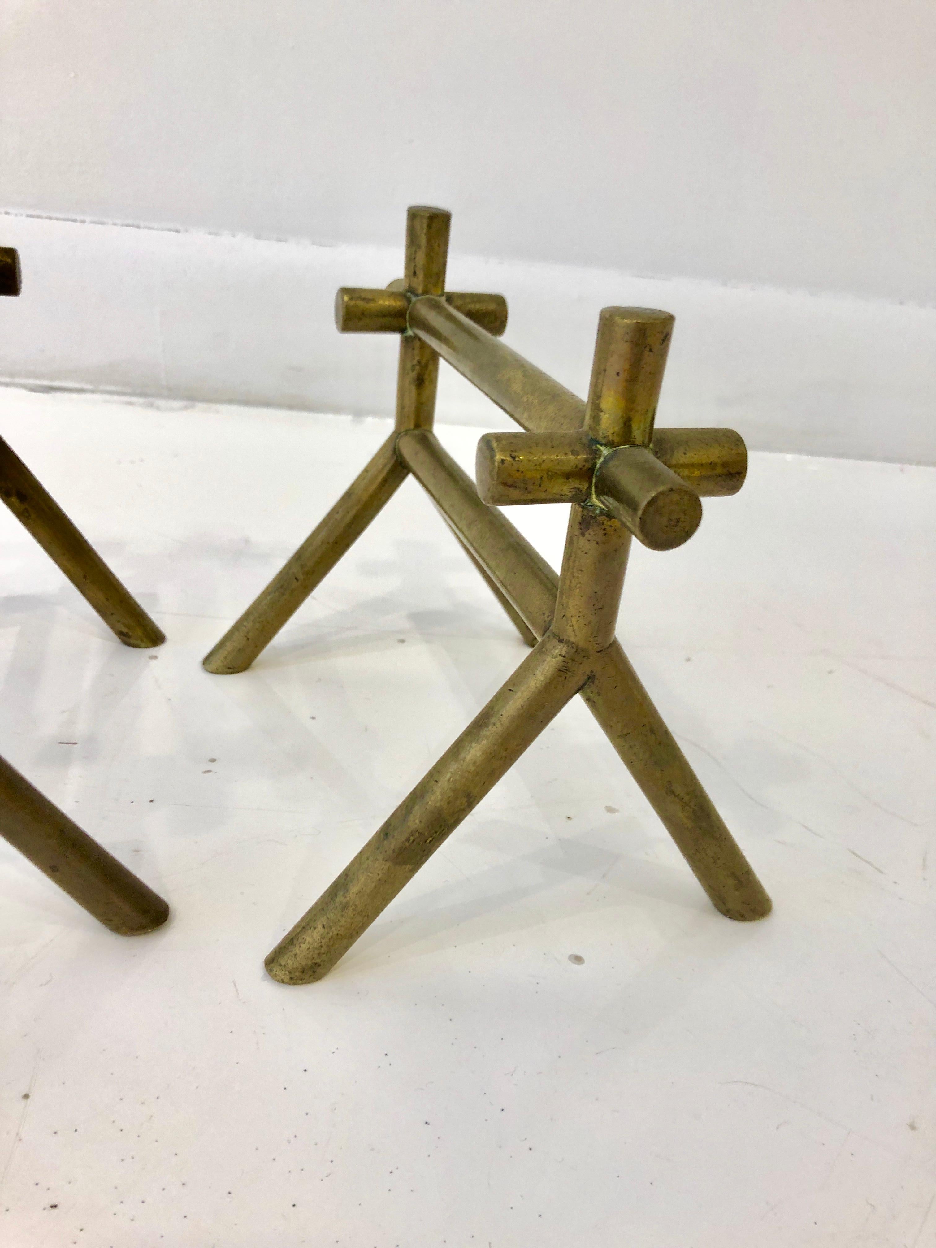 Pair of Christopher Dresser Brass Firedogs In Good Condition For Sale In Brooklyn, NY