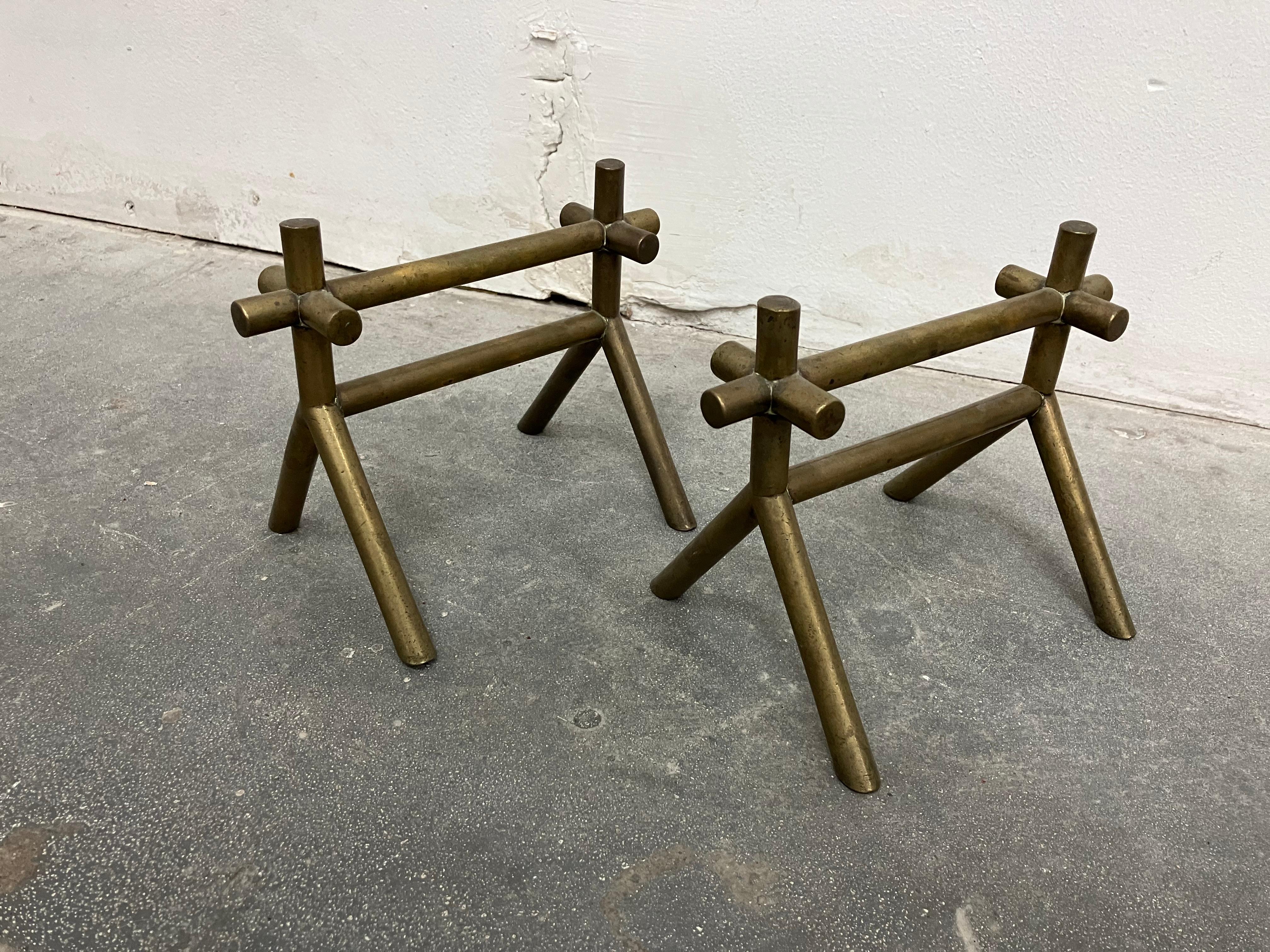 Pair of Christopher Dresser Brass Firedogs For Sale 2