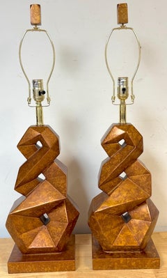Pair of Christopher Guy Style Tortoiseshell Lacquer Spiral Polyhedron Lamps