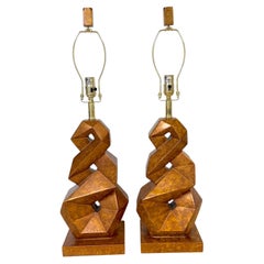 Pair of Christopher Guy Style Tortoiseshell Lacquer Spiral Polyhedron Lamps