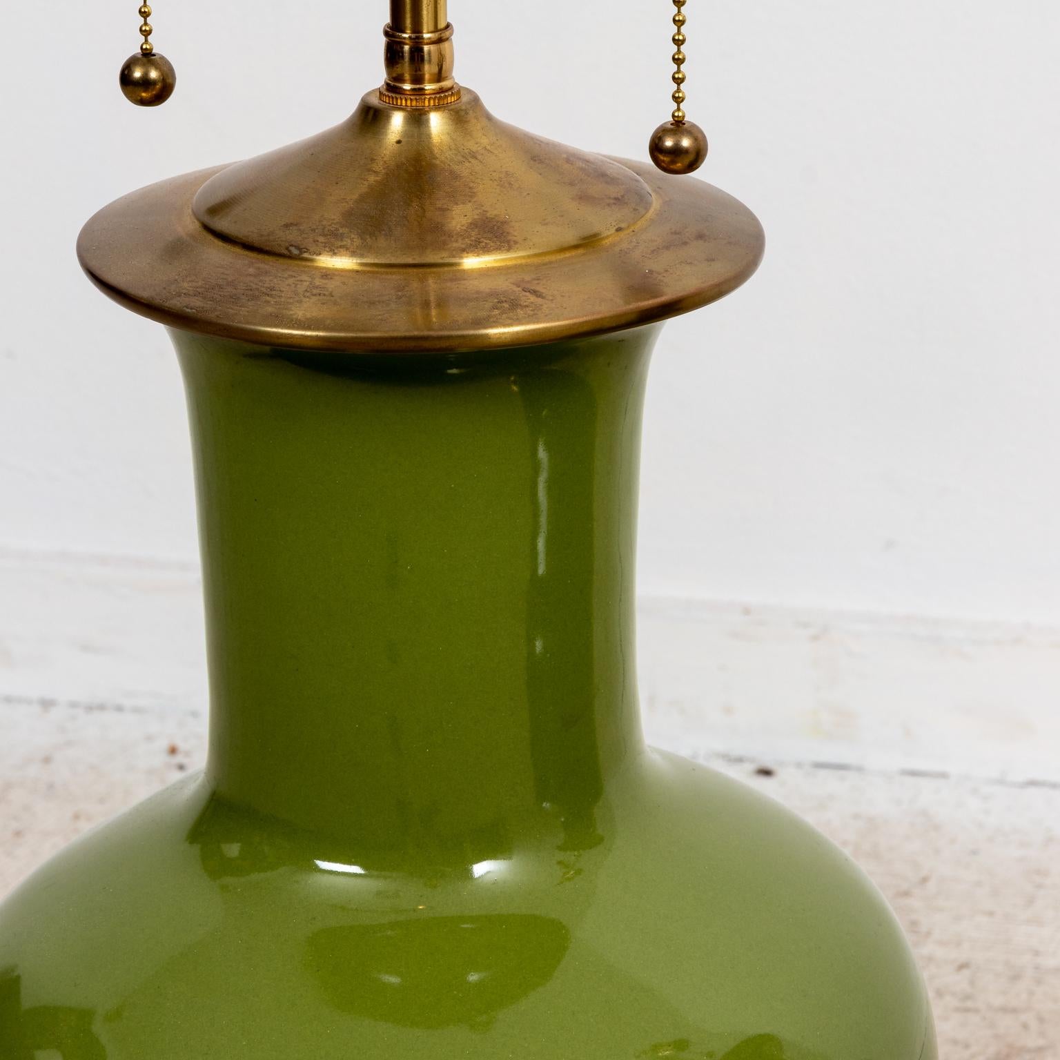 Pair of Christopher Spitzmiller Green Avocado Large Lamps In Good Condition In Stamford, CT