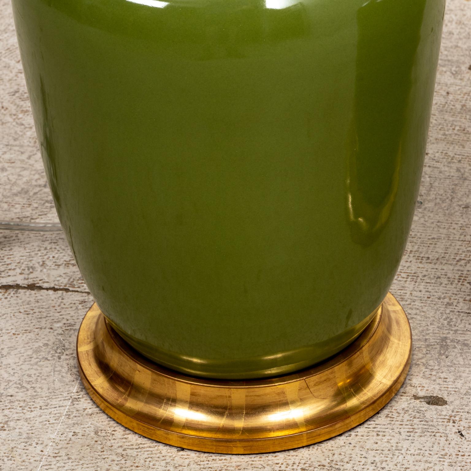 20th Century Pair of Christopher Spitzmiller Green Avocado Large Lamps