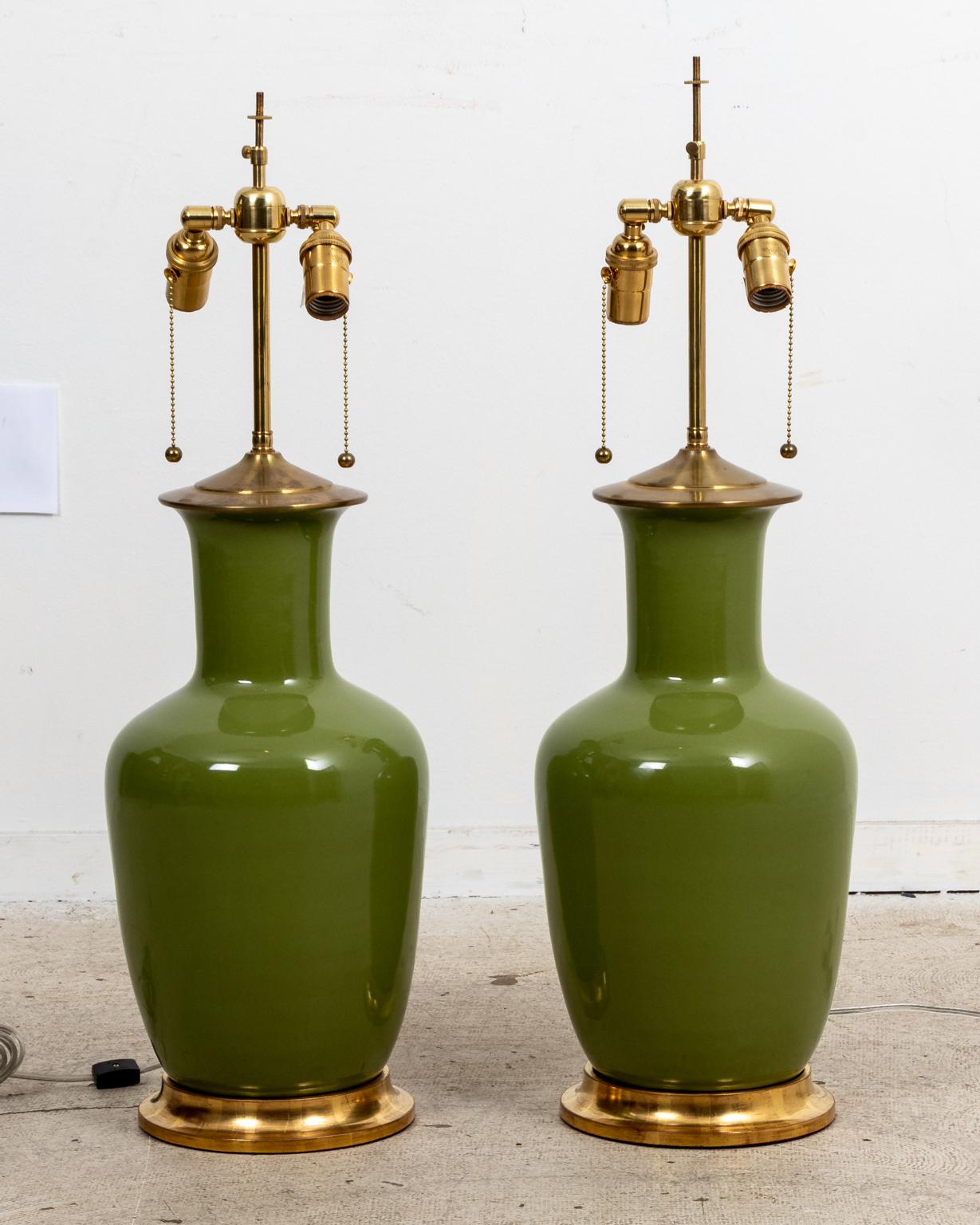 Pair of Christopher Spitzmiller Green Avocado Large Lamps 2