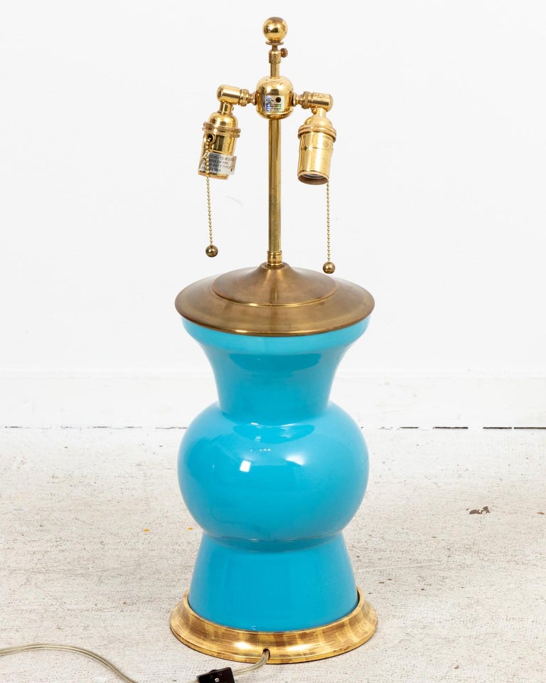 Mid-Century Modern Pair of Christopher Spitzmiller Gregory Blue Ginger Jar Lamps