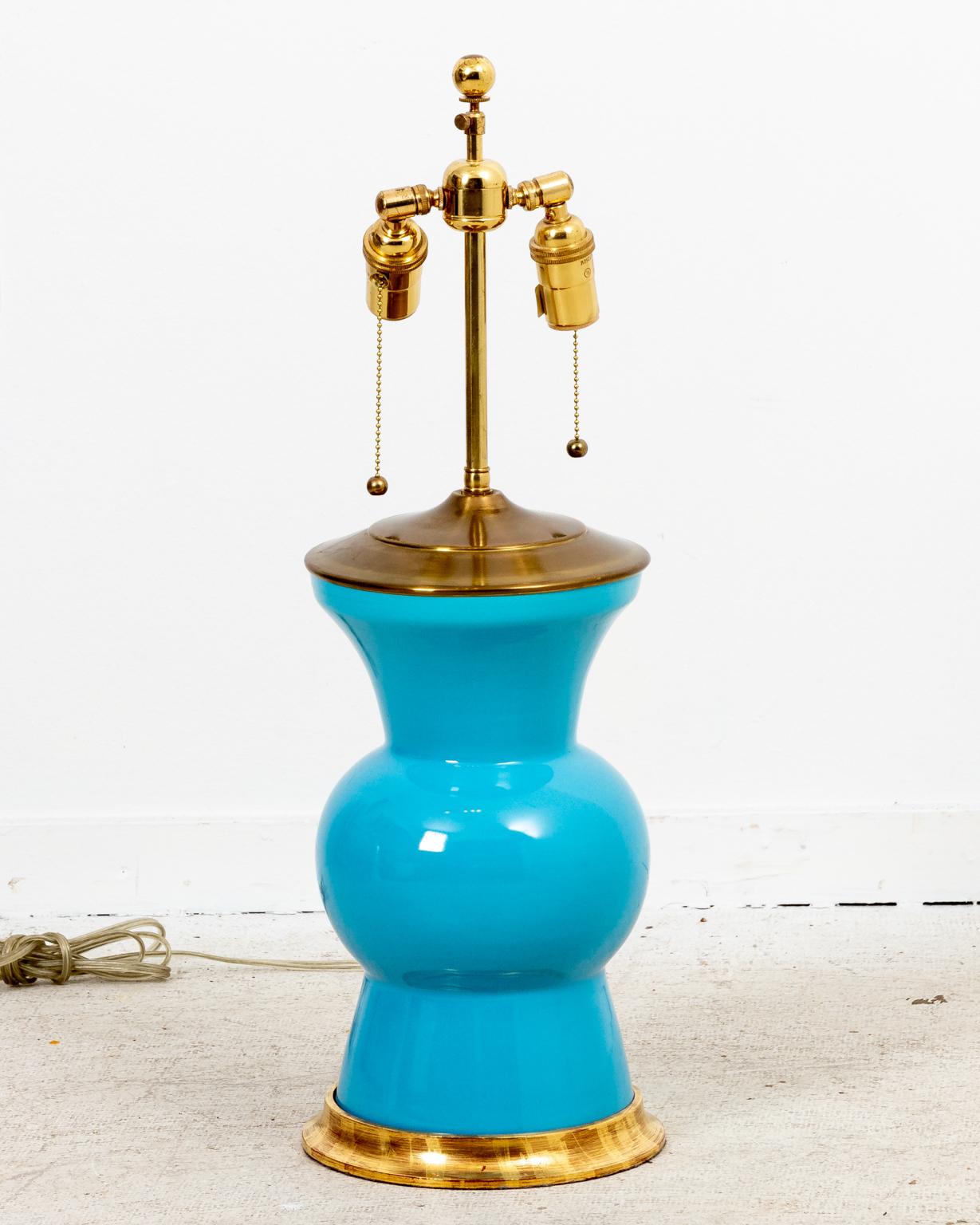 Mid-Century Modern Pair of Christopher Spitzmiller Gregory Blue Ginger Jar Lamps