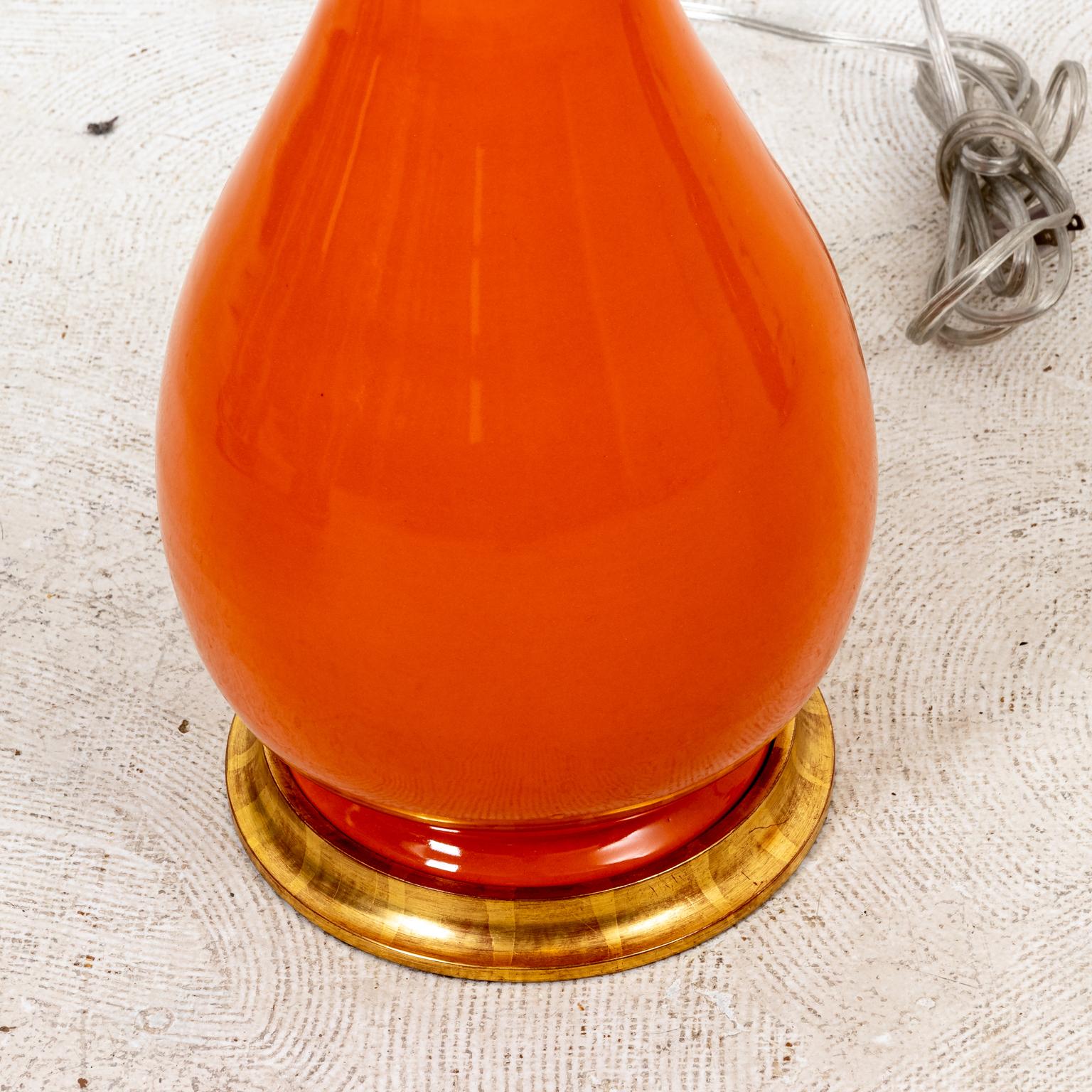 Brass Pair of Christopher Spitzmiller Large Orange Lamps