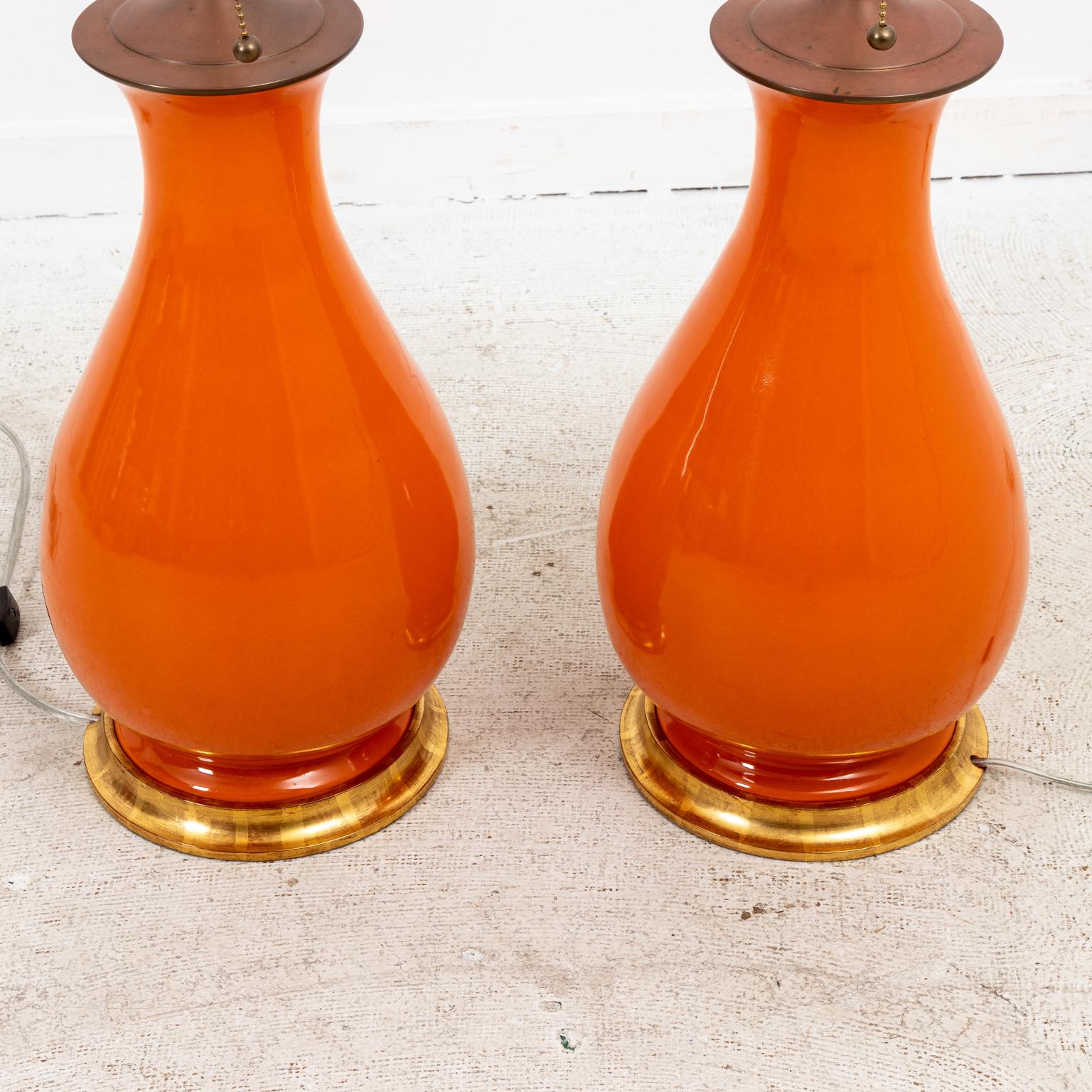 Pair of Christopher Spitzmiller Large Orange Lamps 1