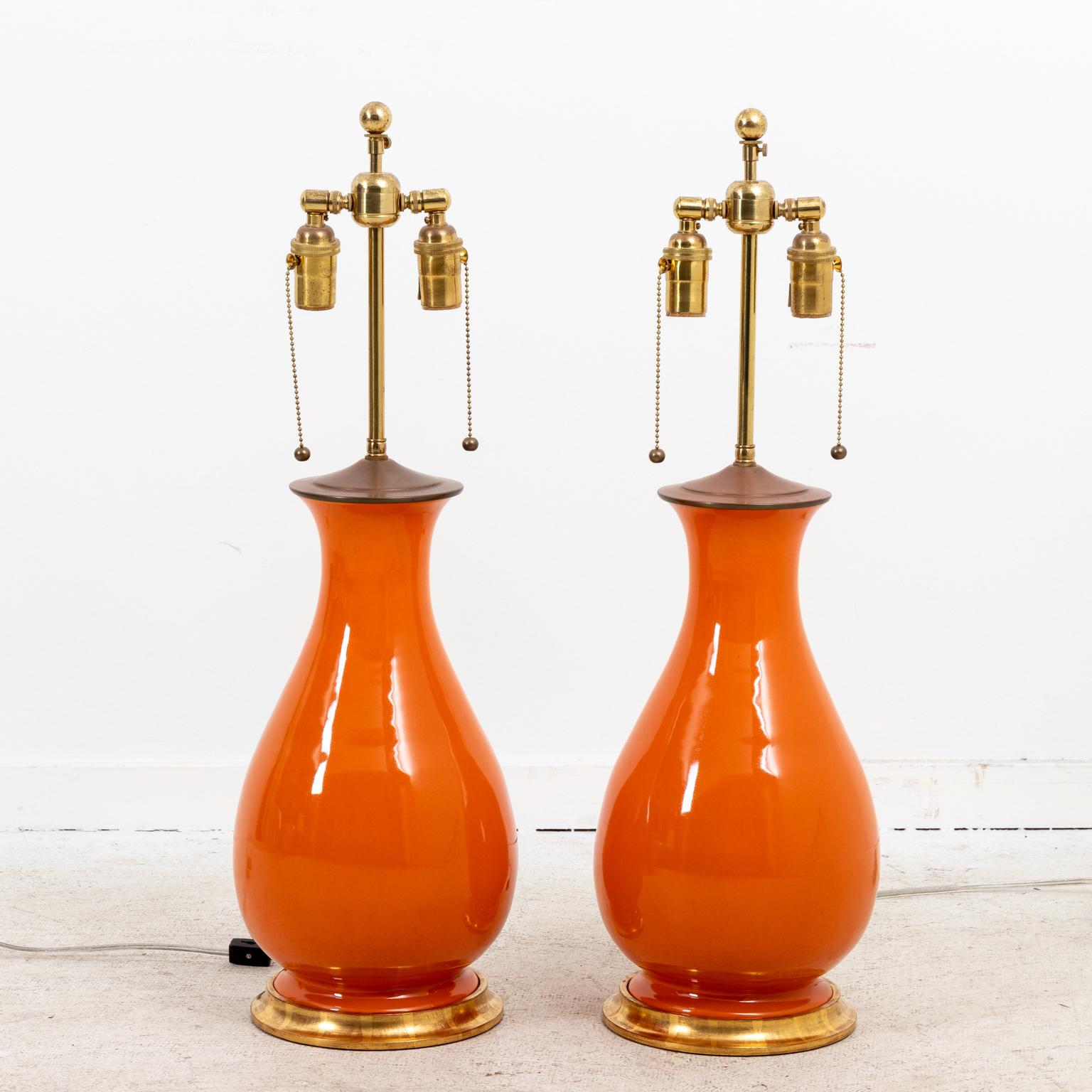 Pair of Christopher Spitzmiller Large Orange Lamps 2
