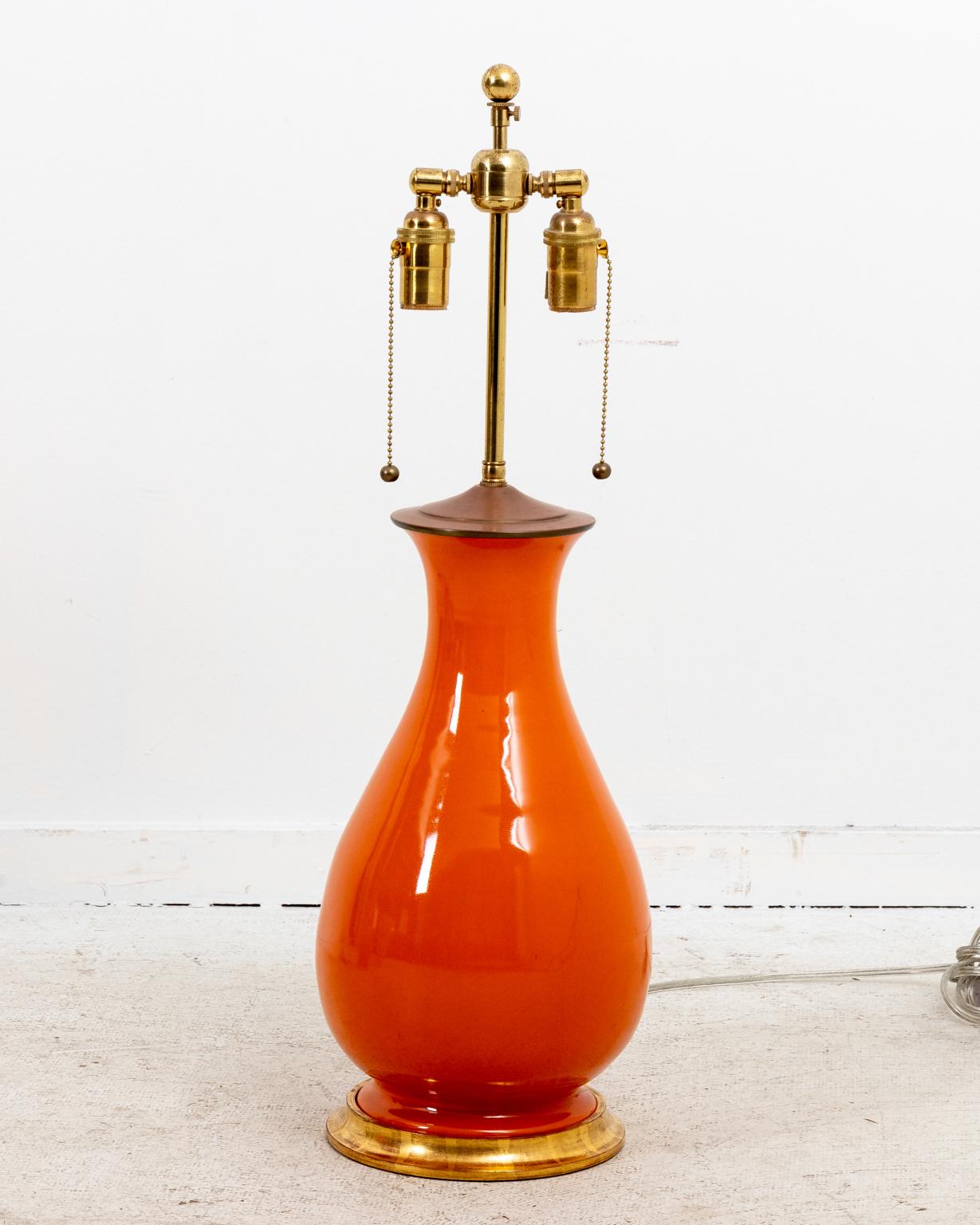 Pair of Christopher Spitzmiller Large Orange Lamps 3