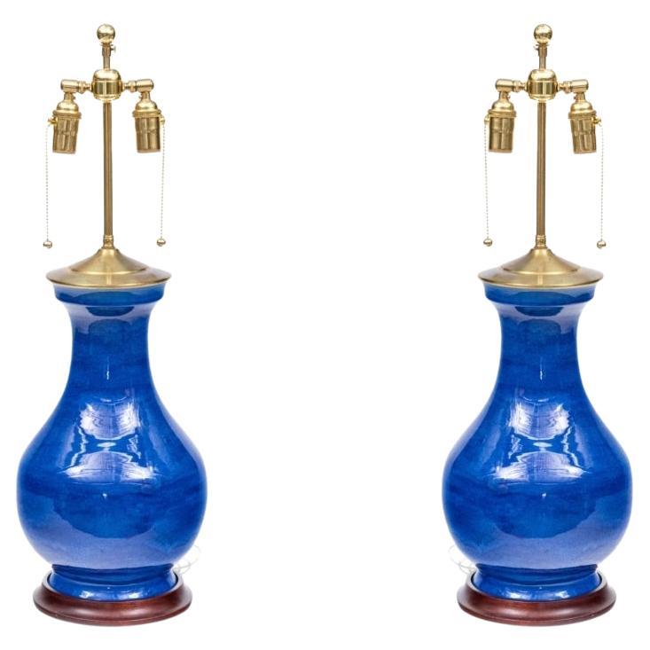 Pair Of Christopher Spitzmiller Sapphire Blue "Hann" Large Table Lamps For Sale