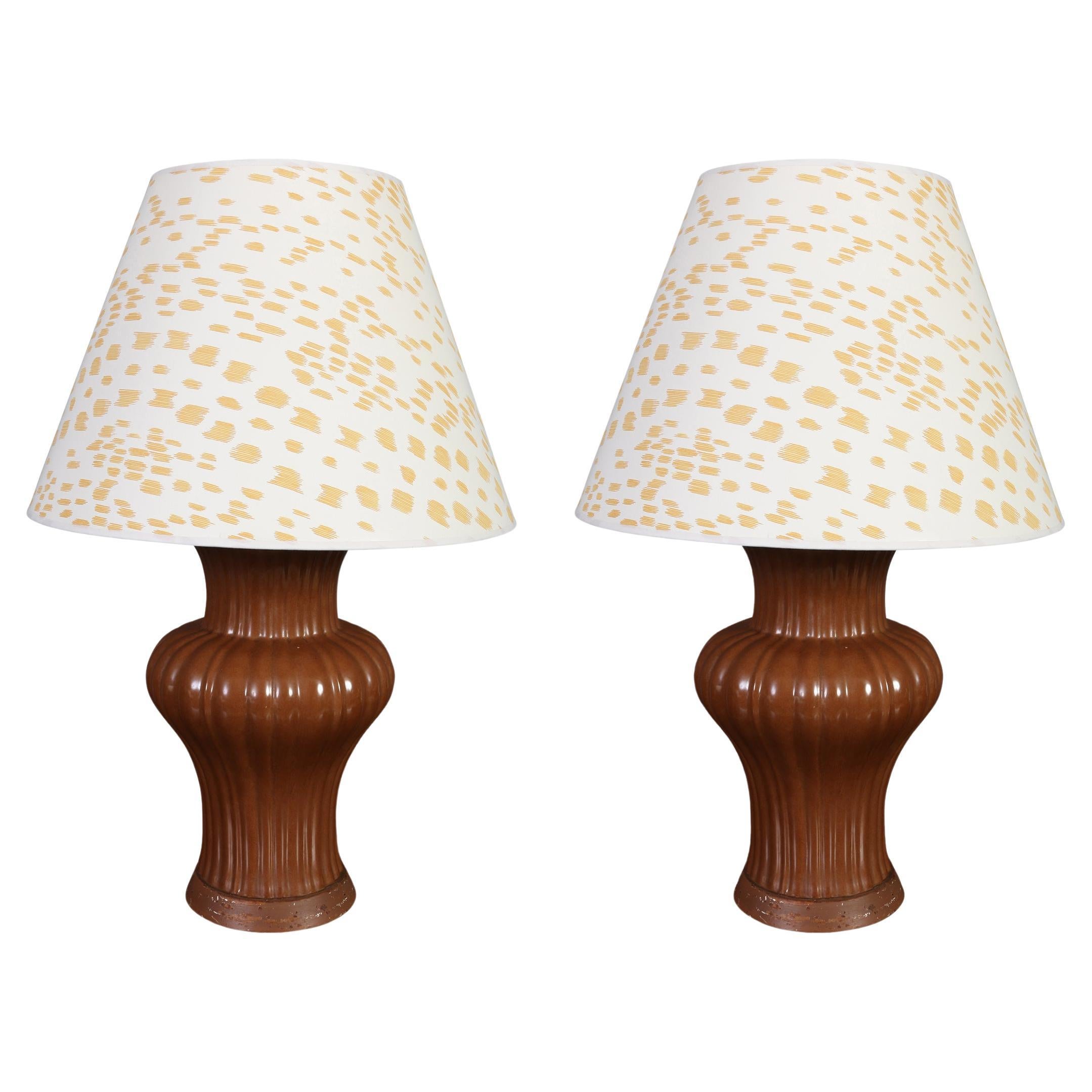 Pair of Christopher Spitzmiller Style Chocolate Brown Ceramic Lamps