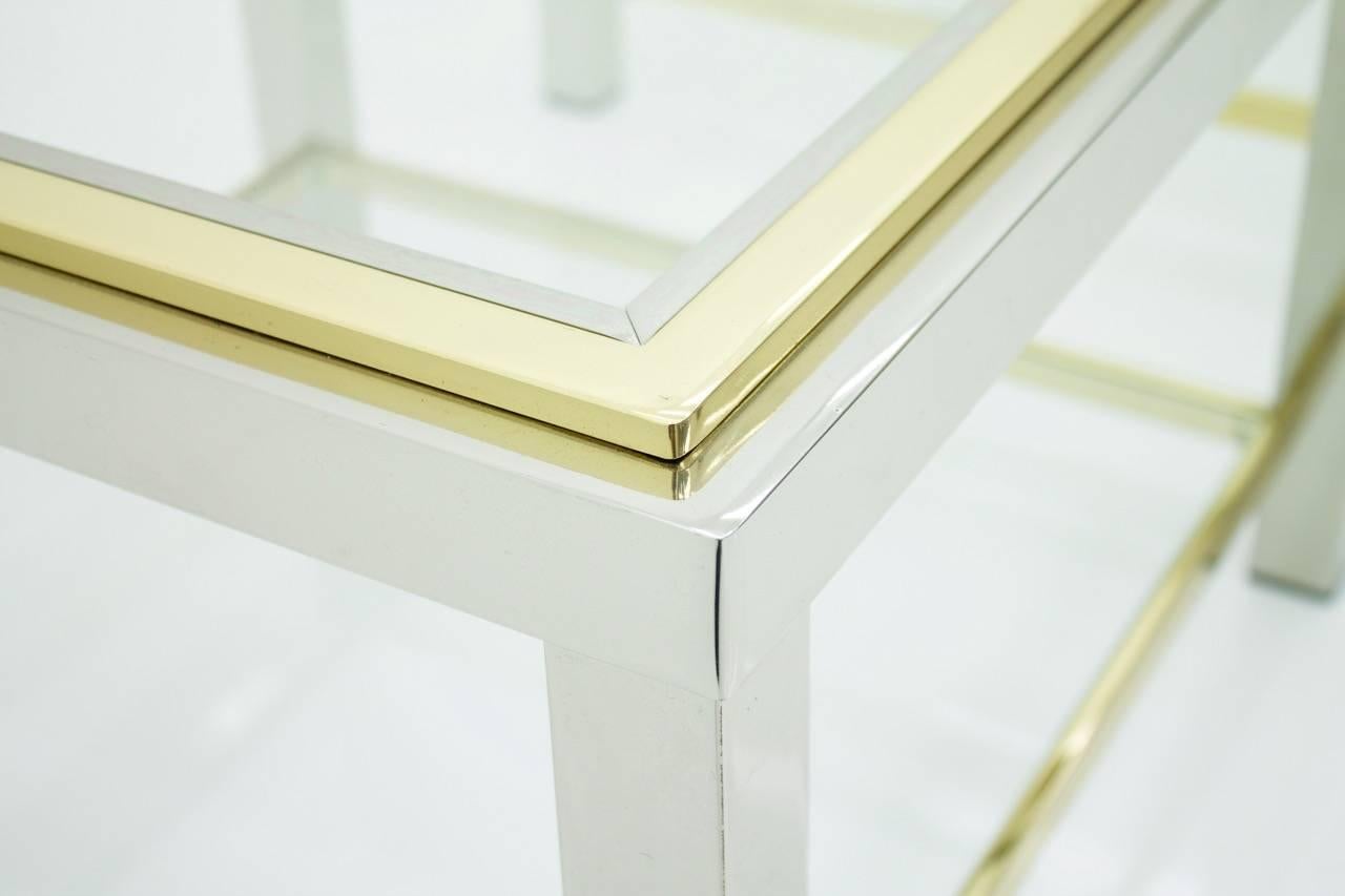 Hollywood Regency One Side Table In Chrome Glass and Brass 1970s For Sale