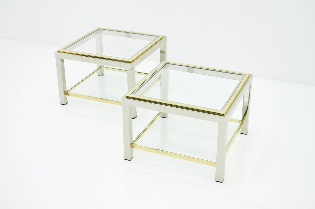 One Side Table In Chrome Glass and Brass 1970s In Good Condition For Sale In Frankfurt / Dreieich, DE