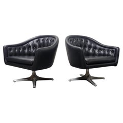 Pair of Chromcraft Black Tufted Swivel Lounge Chairs  