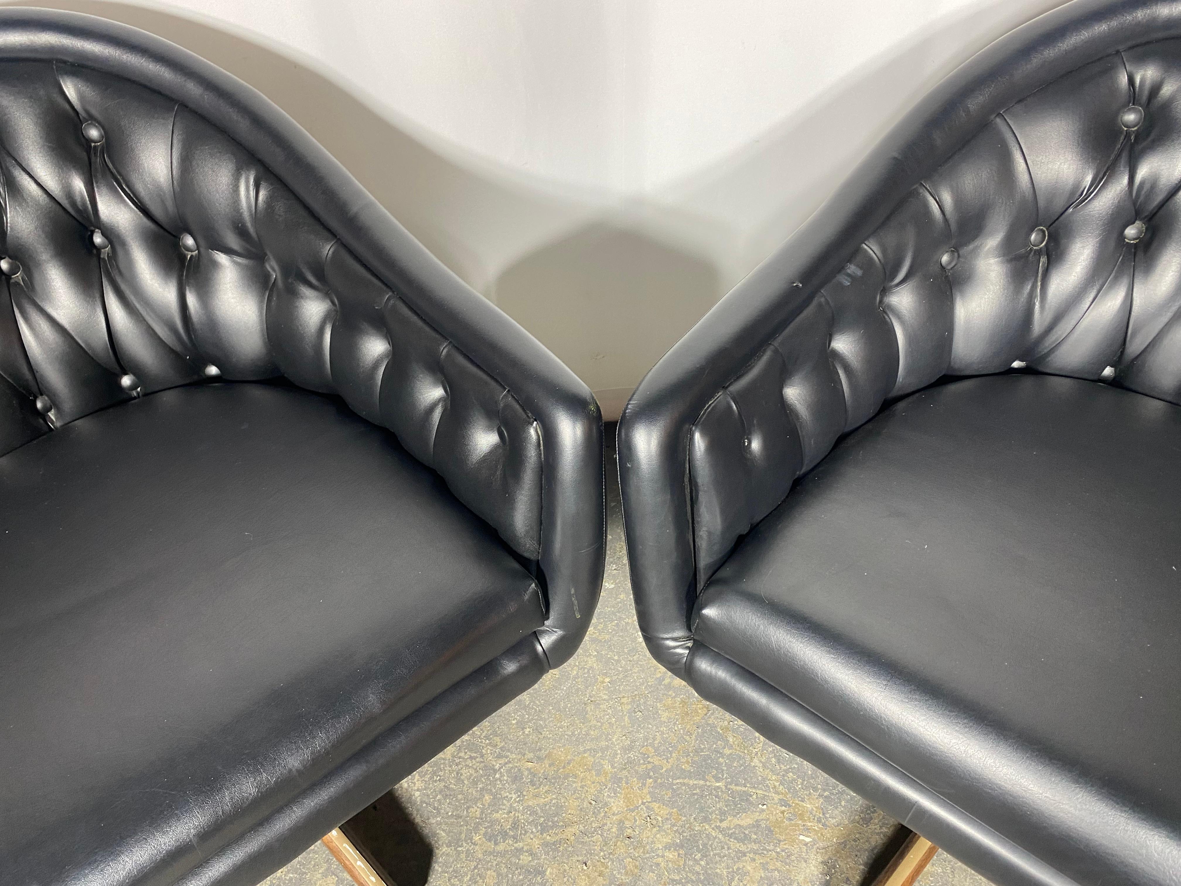 Mid-20th Century Pair of Chromcraft Black Tufted Swivel Lounge Chairs.. Ward Bennett For Sale