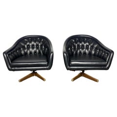 Pair of Chromcraft Black Tufted Swivel Lounge Chairs.. Ward Bennett