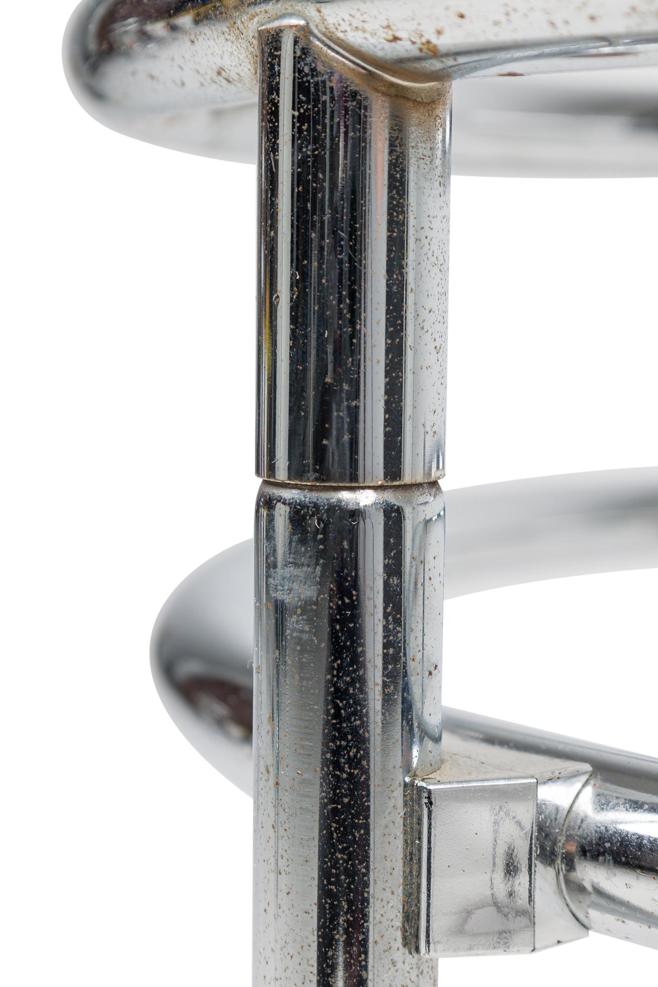 Pair of Chrome 3-Tier Rolling Swivel Side Table Attributed to Gilbert Rohde For Sale 4