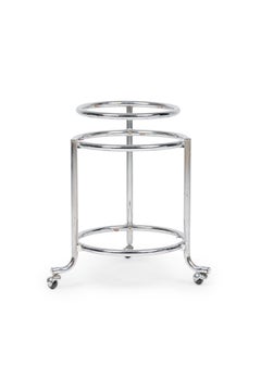 Pair of Chrome 3-Tier Rolling Swivel Side Table Attributed to Gilbert Rohde