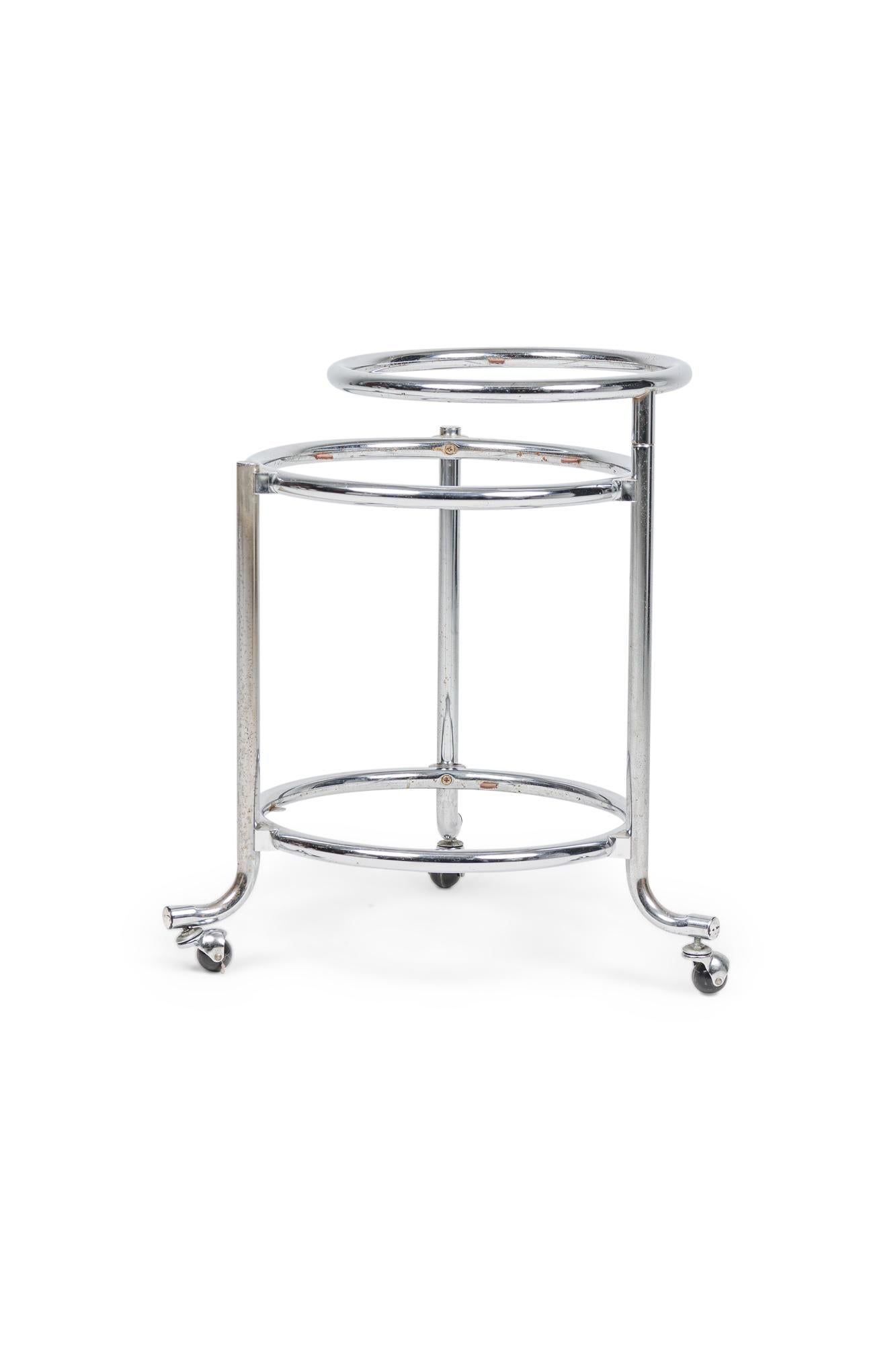 American Pair of Chrome 3-Tier Rolling Swivel Side Table Attributed to Gilbert Rohde For Sale