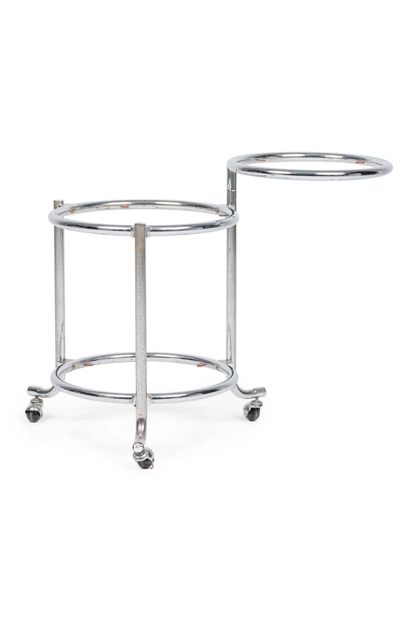 Pair of Chrome 3-Tier Rolling Swivel Side Table Attributed to Gilbert Rohde In Good Condition For Sale In Queens, NY