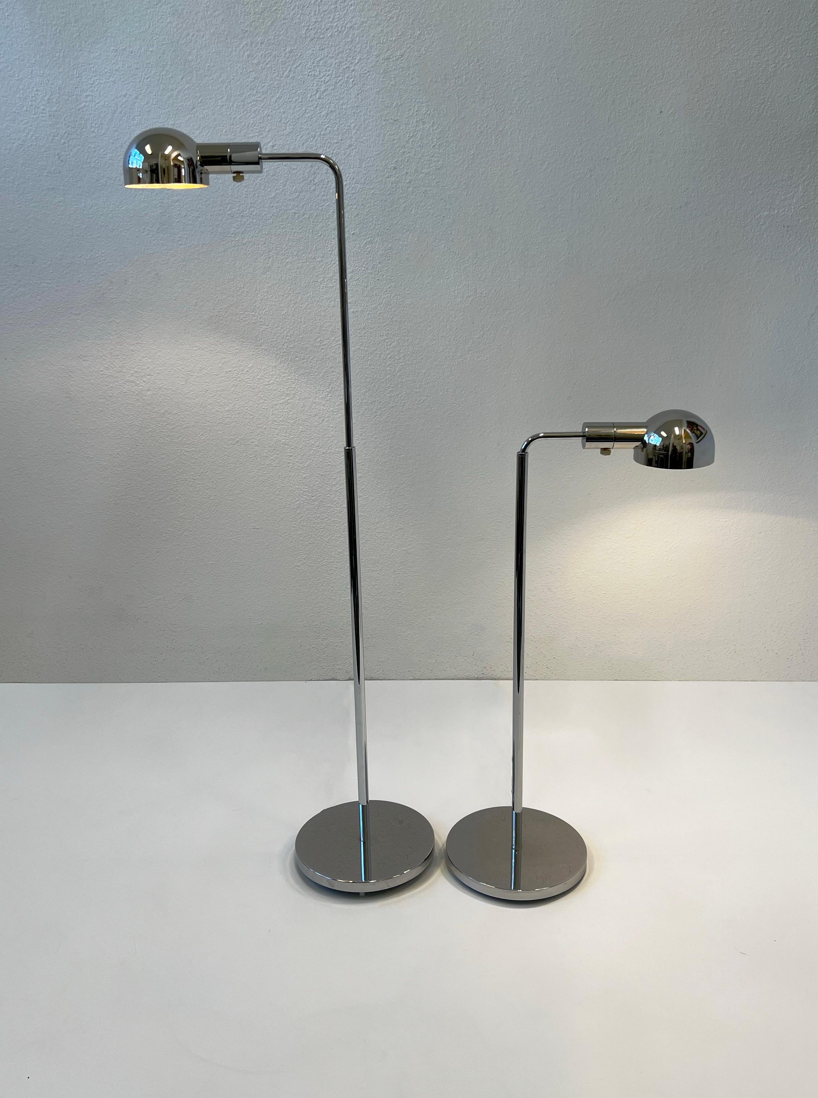 Modern Pair of Chrome Adjustable Floor Lamps by Casella Lighting 