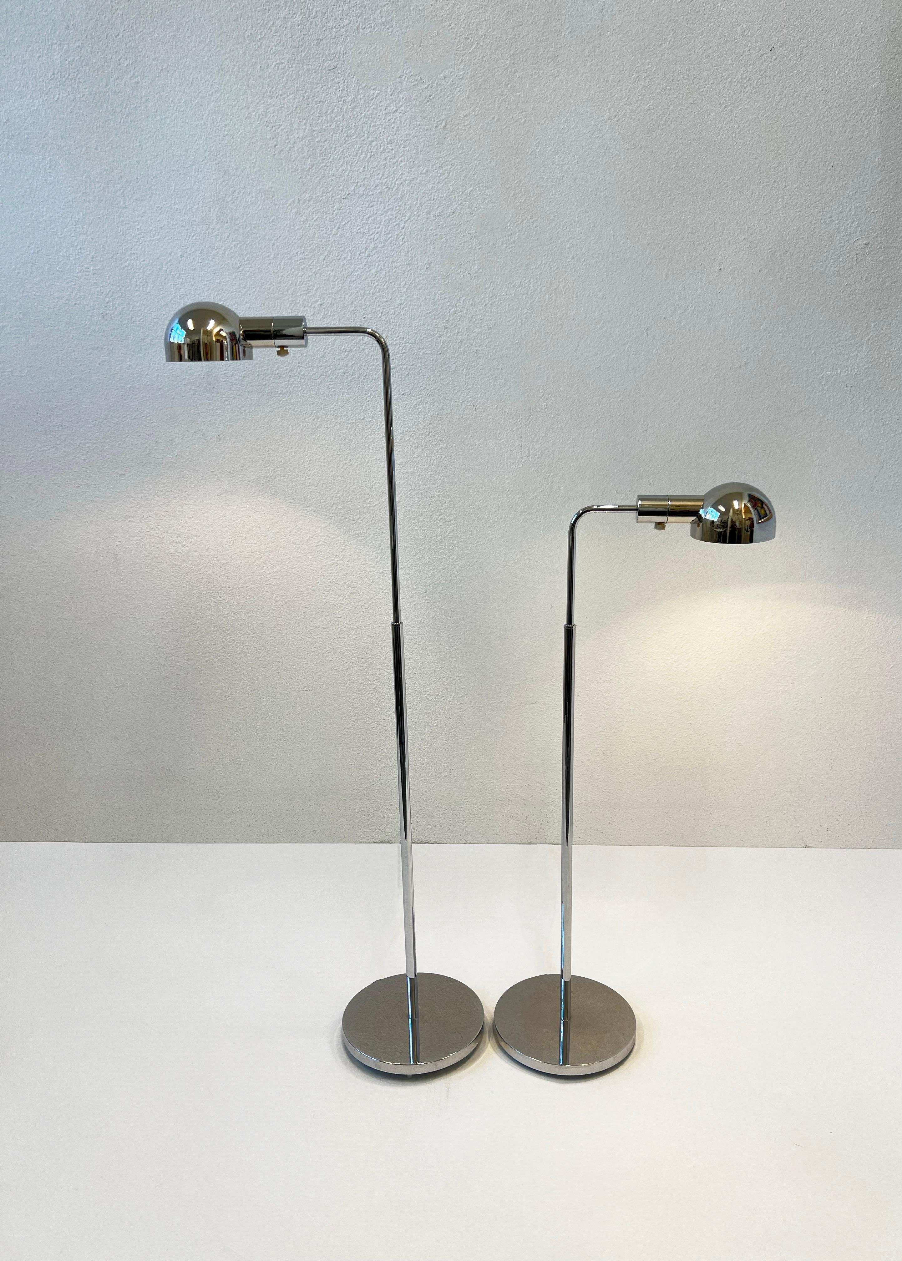 Pair of Chrome Adjustable Floor Lamps by Casella Lighting  In Good Condition In Palm Springs, CA