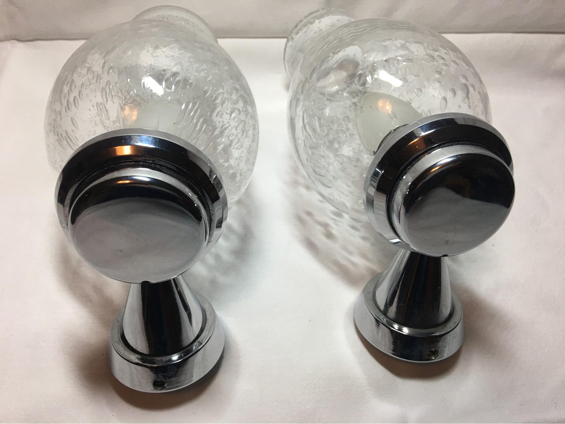 Pair of Chrome and Air Bubble Glass Vanity Sconces, 1970s For Sale 1