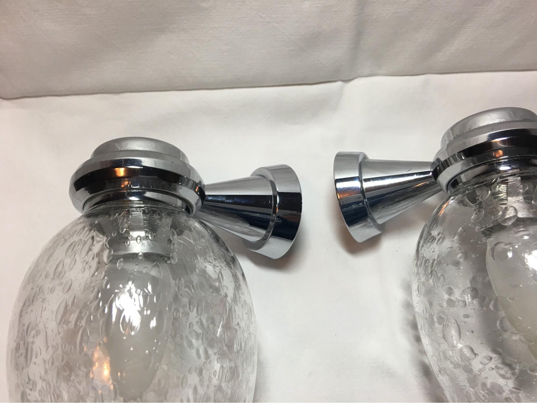 Pair of Chrome and Air Bubble Glass Vanity Sconces, 1970s For Sale 2