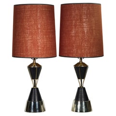 Pair of Brass and Black Enamel Table Lamps in Style of Vitra, 1960's