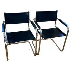 Pair of Chrome and Black Leather Director's Armchairs