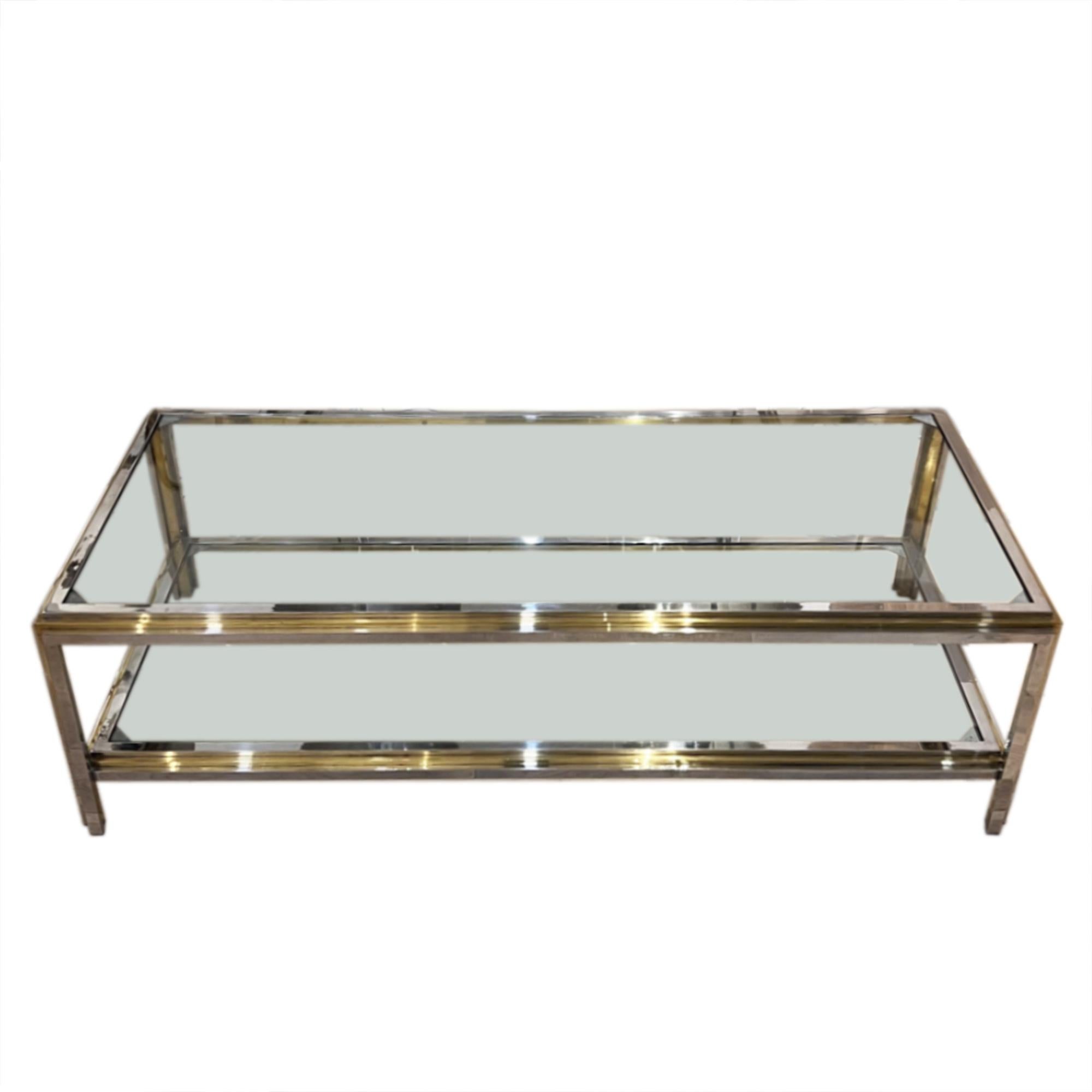 This is a great pair of midcentury coffee tables. We can sell them together, or separately. 

The stylish brass and chrome frames have a simple, elegant design - please take a look at all our pictures. 

Crafted in the style of Willy Rizzo, these