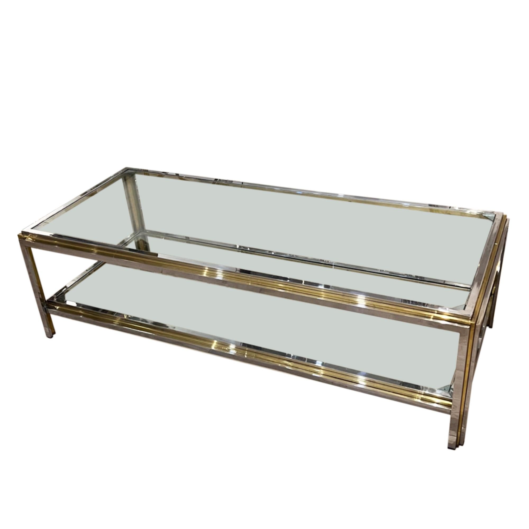 Mid-Century Modern Pair of Chrome and Brass Coffee Tables (Can Be Sold Separately) For Sale