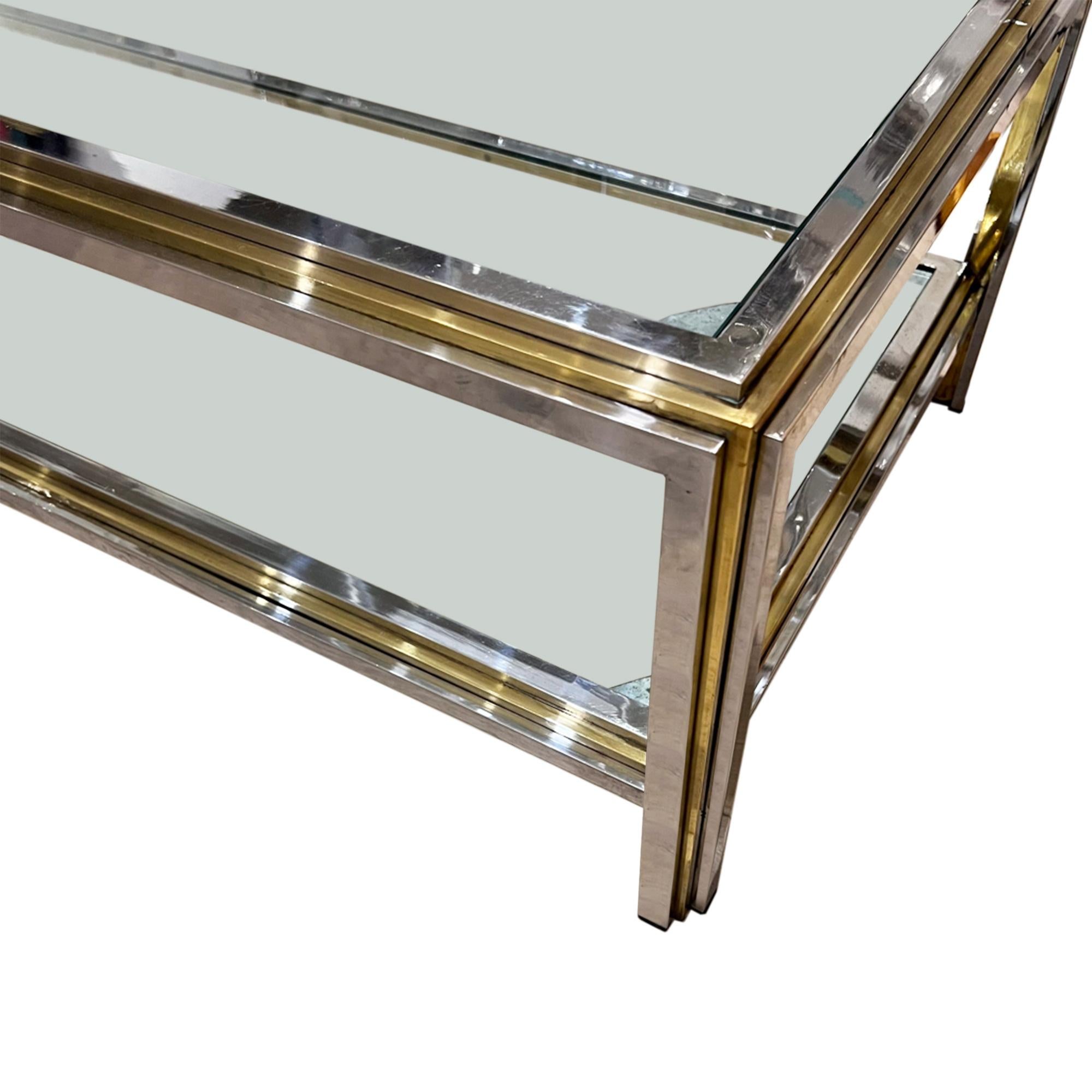 Italian Pair of Chrome and Brass Coffee Tables (Can Be Sold Separately) For Sale