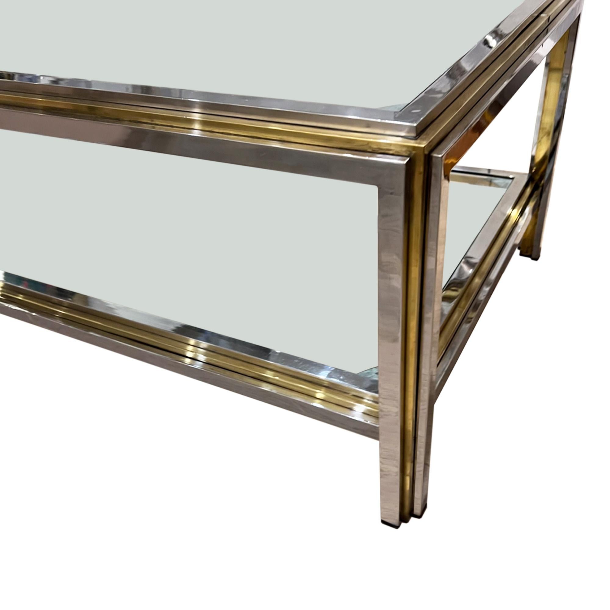 Polished Pair of Chrome and Brass Coffee Tables (Can Be Sold Separately) For Sale
