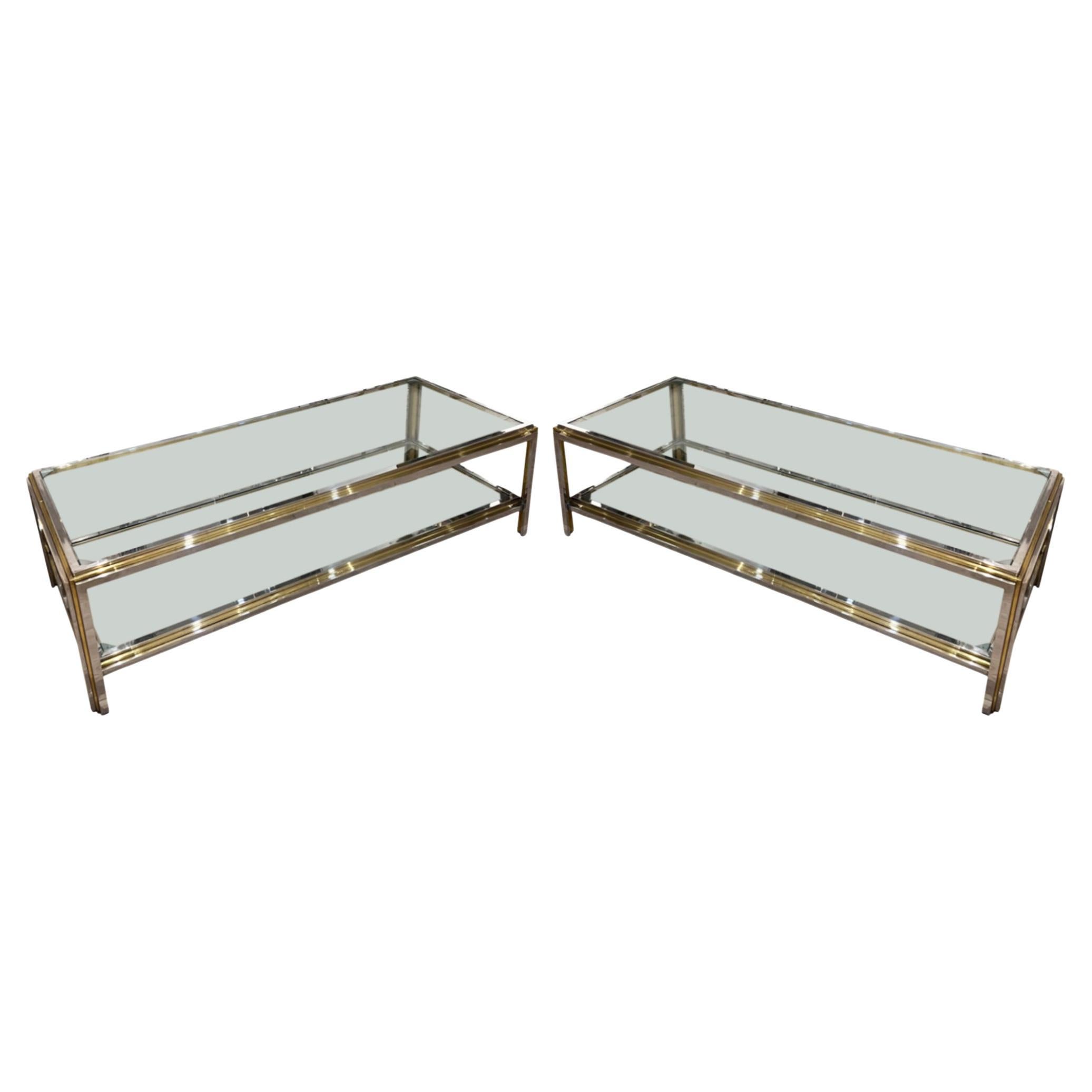 Pair of Chrome and Brass Coffee Tables (Can Be Sold Separately) For Sale