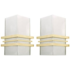 Pair of Chrome and Brass Deco Style Sconces