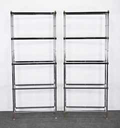 Pair of Chrome and Brass Etageres or Shelves, 1970s