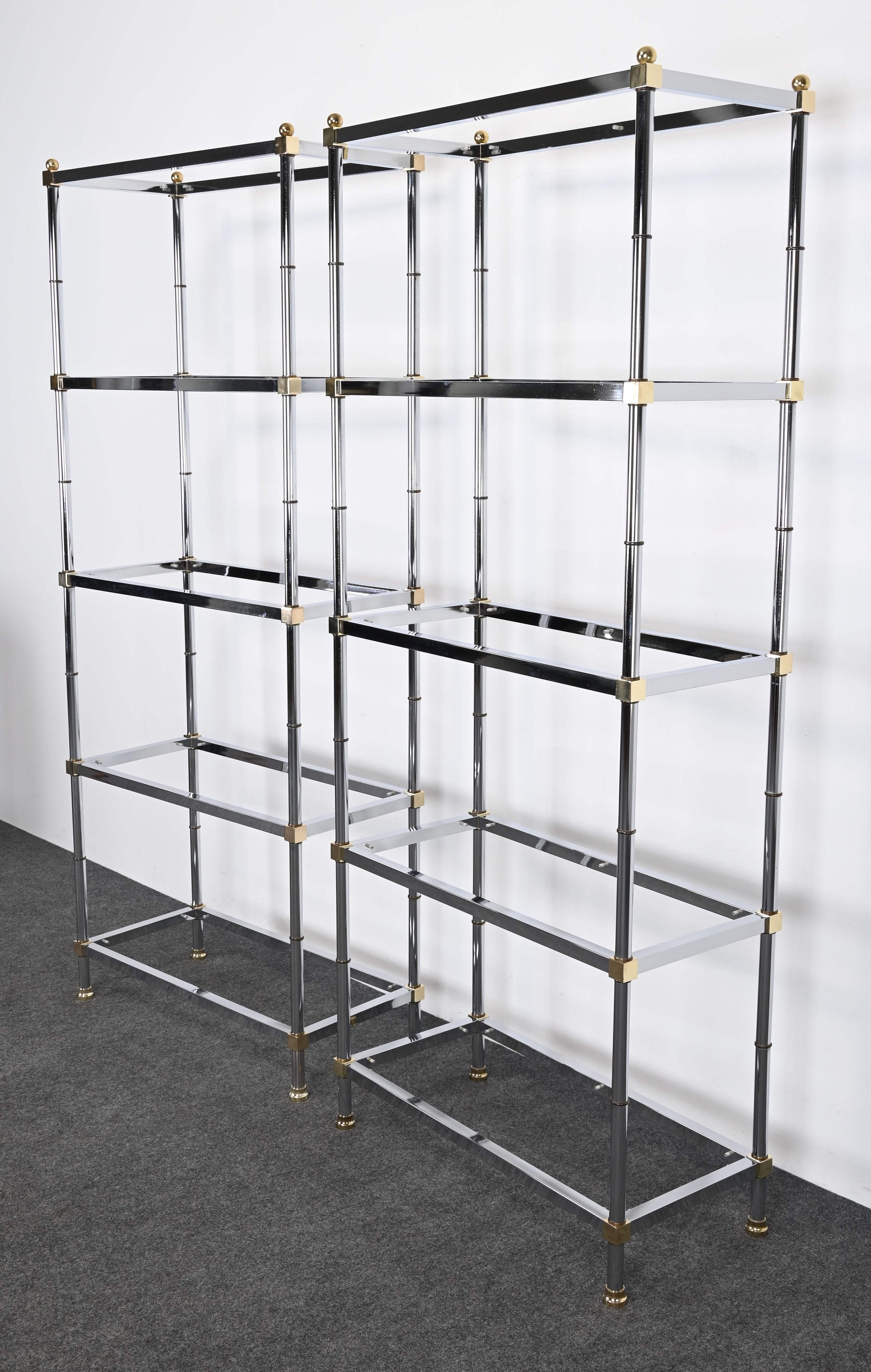 Pair of Chrome and Brass Etageres or Shelves, 1970s In Good Condition In Hamburg, PA