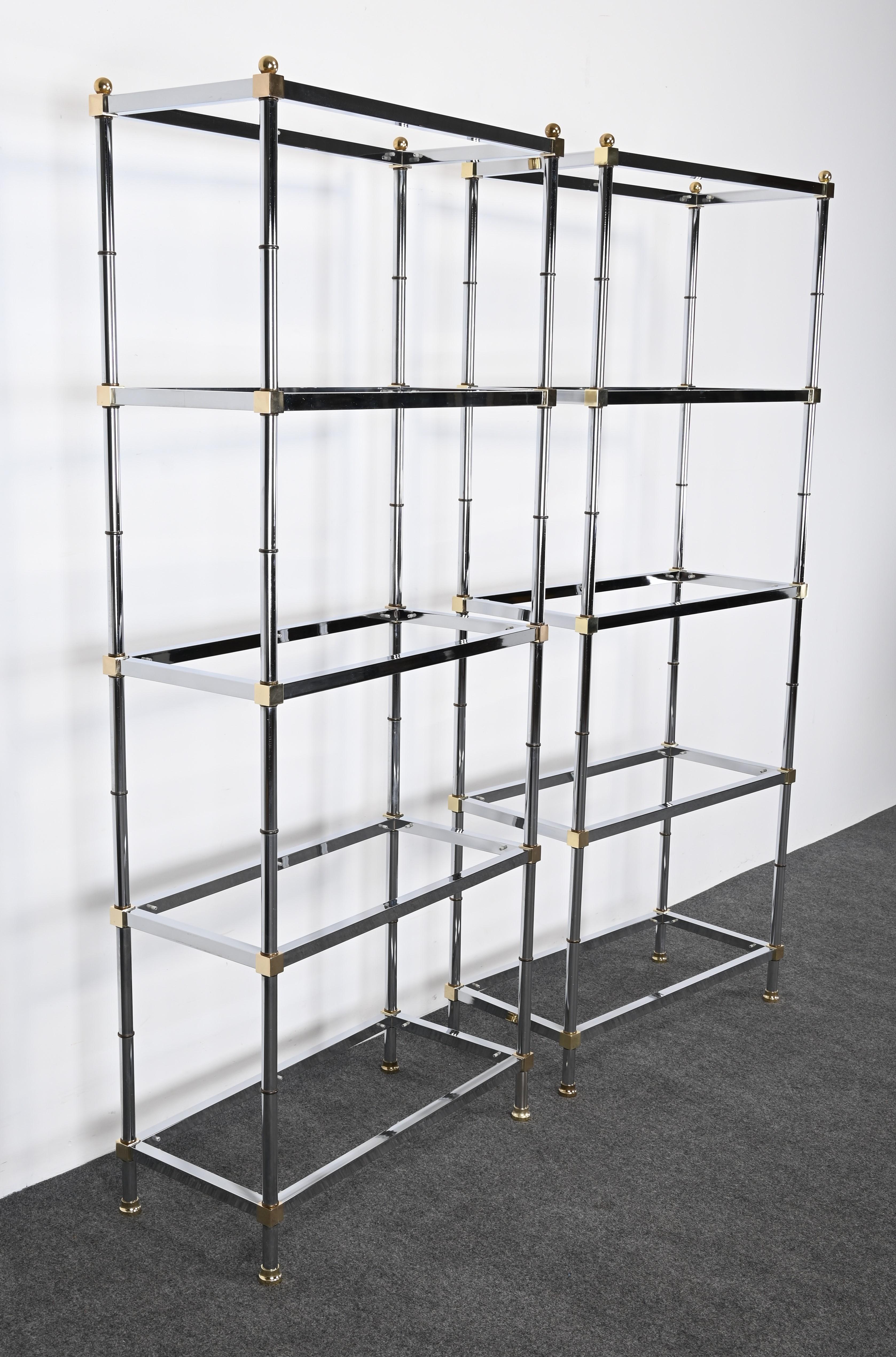 Late 20th Century Pair of Chrome and Brass Etageres or Shelves, 1970s