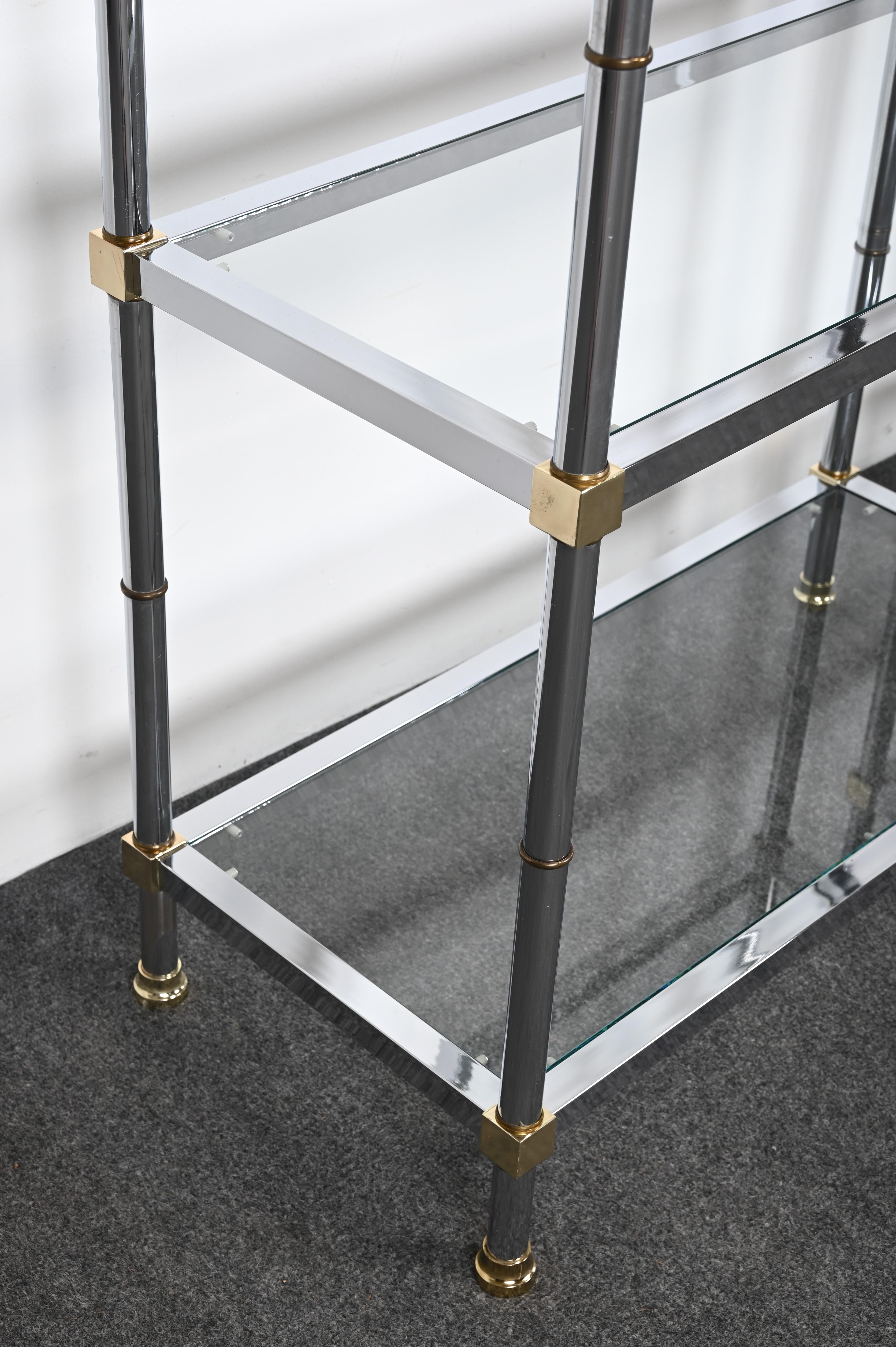 Pair of Chrome and Brass Etageres or Shelves, 1970s 3