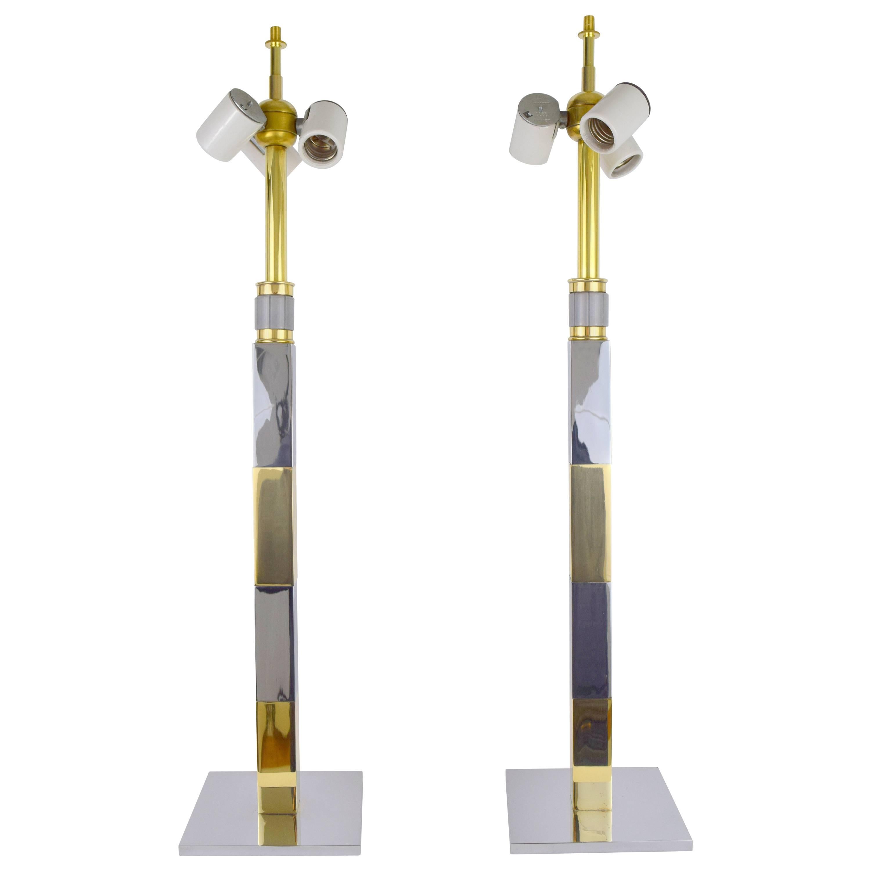 Pair of Chrome and Brass Lamps by Stewart Ross James for Hansen For Sale