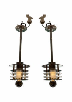 Pair of Chrome and Brass Mid-Century Pendant Lights